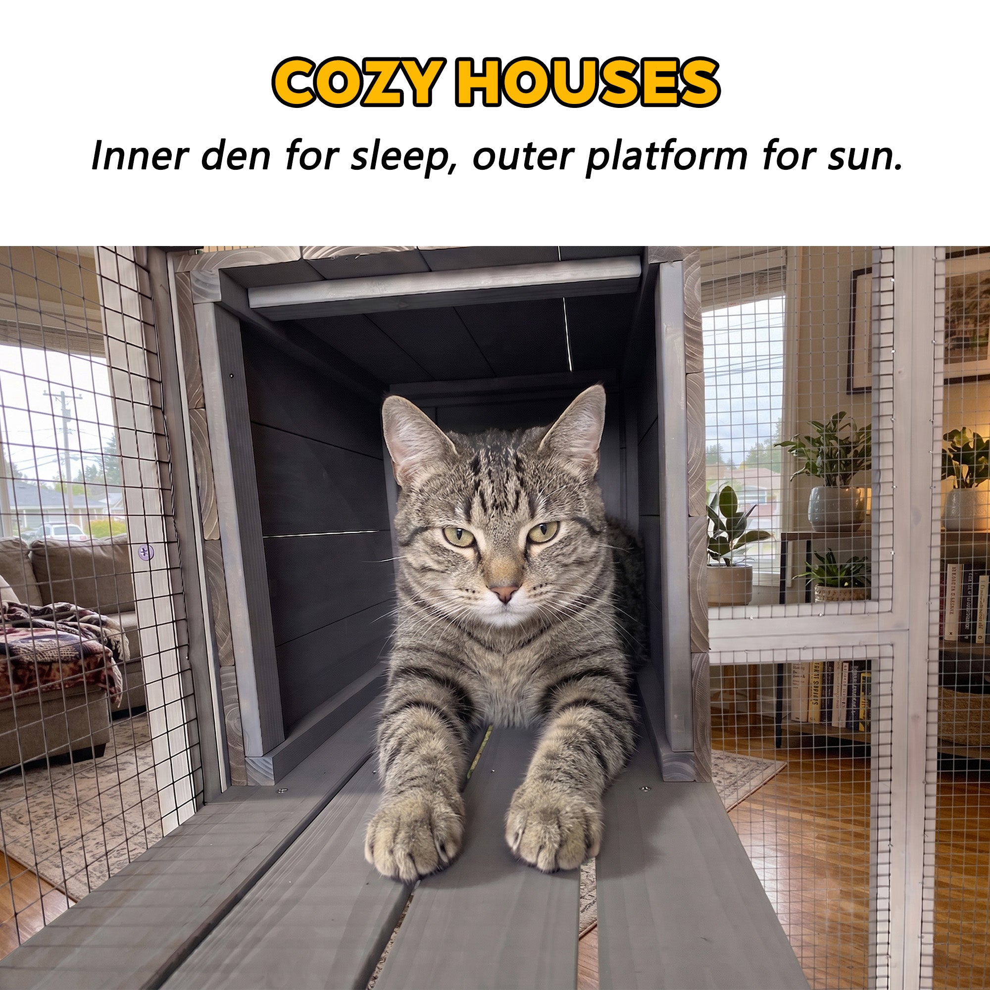 Catio en bois gris avec couvercle imperméable