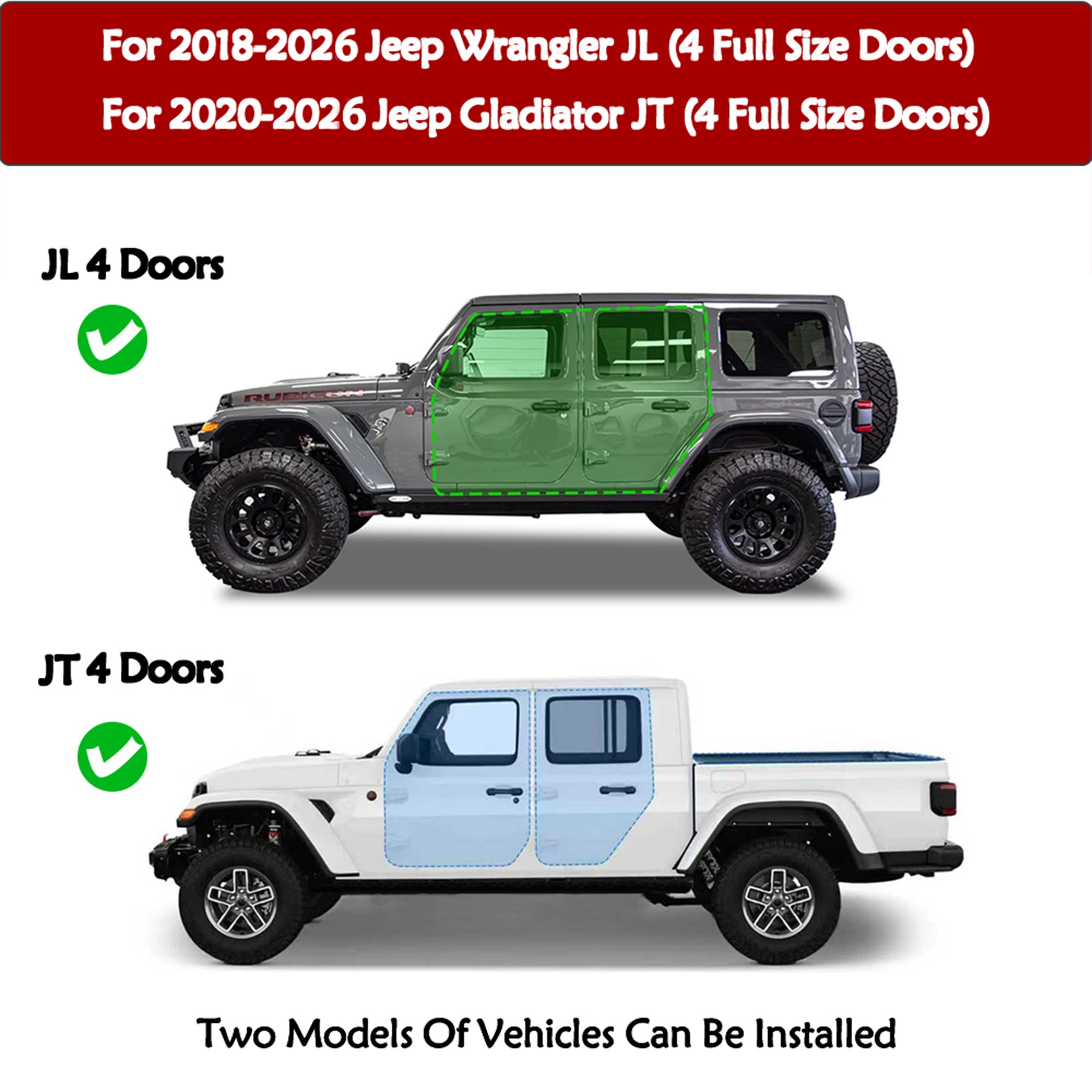 Planches de course pour 2018-2025Jeep Wrangler JL / 20-26 Jeep Gladiator JT 4 Portes