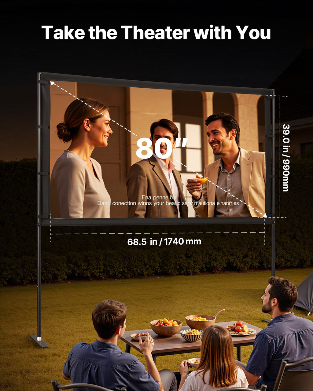 Écran projecteur avec 2 supports 80 pouces 160° large angle 4K HD 16:9 écran de film
