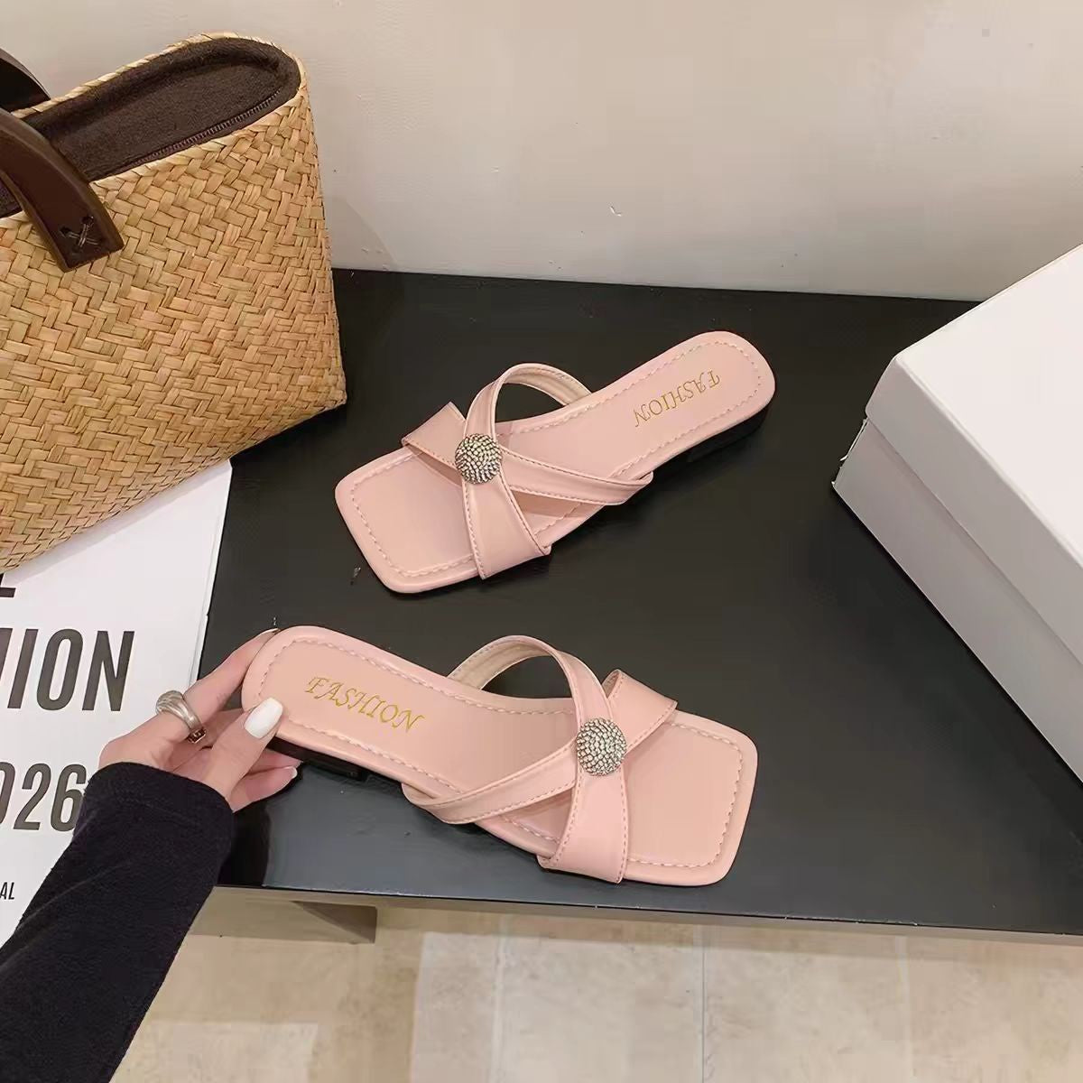Femmes Style de fée Toe ouvert T-Strap Sandales à glissière plate