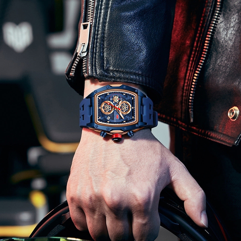 Chronographe sport Track-Style Montre homme avec verre courbé et openwork design