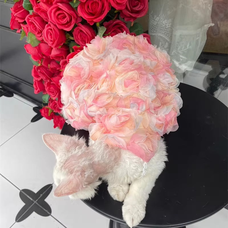 Vêtements de chat sans cheveux Double-Layer Mesh 3D Rose robe princesse