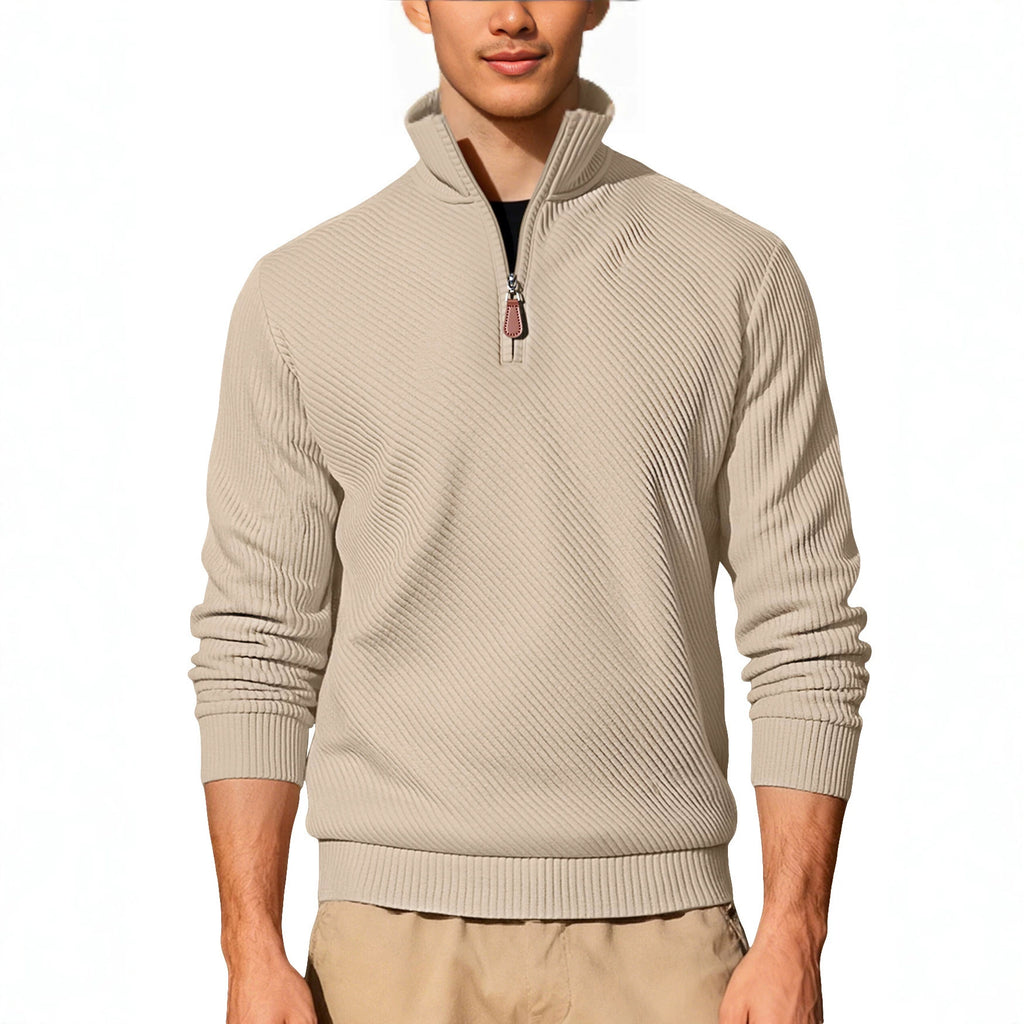 Arrivée Homme Twill Jacquard Ribbed demi-zip manches longues Plus Taille Sports Casual Sweatshir