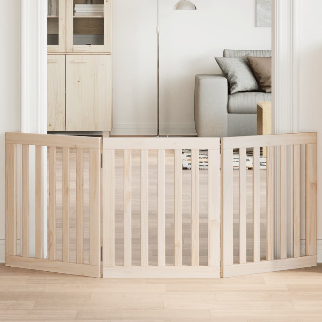 Foldable 3-Panel Dog Gate 150 cm Poplar Wood