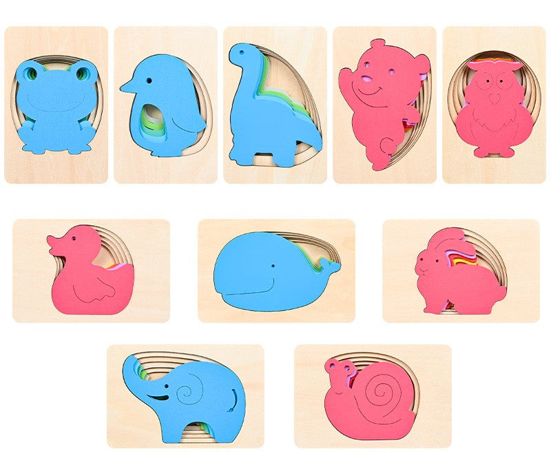 Modèle de Puzzle 3D en bois d'animal multicouche pour enfants