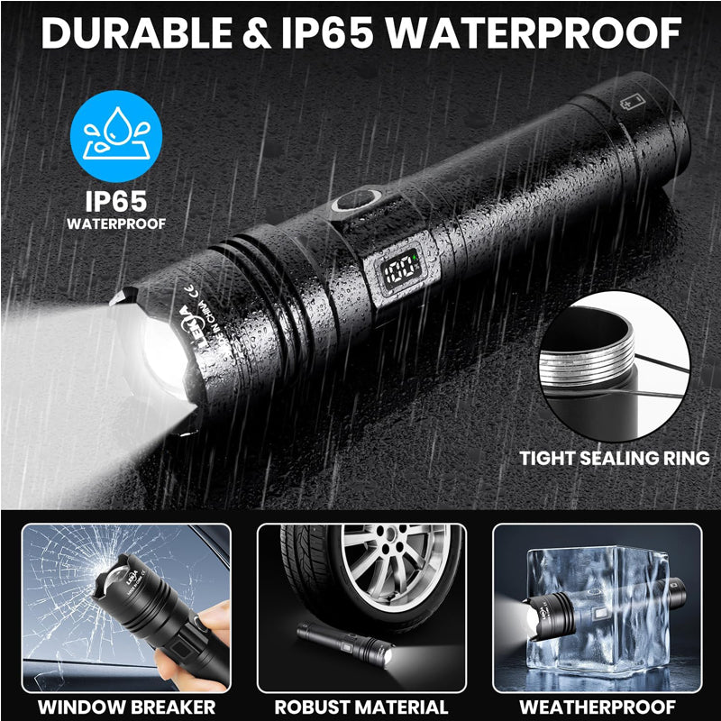 Lampe de poche rechargeable 50000 Lumens Long Range Super Bright USB C Lampe de poche LED Long Lif