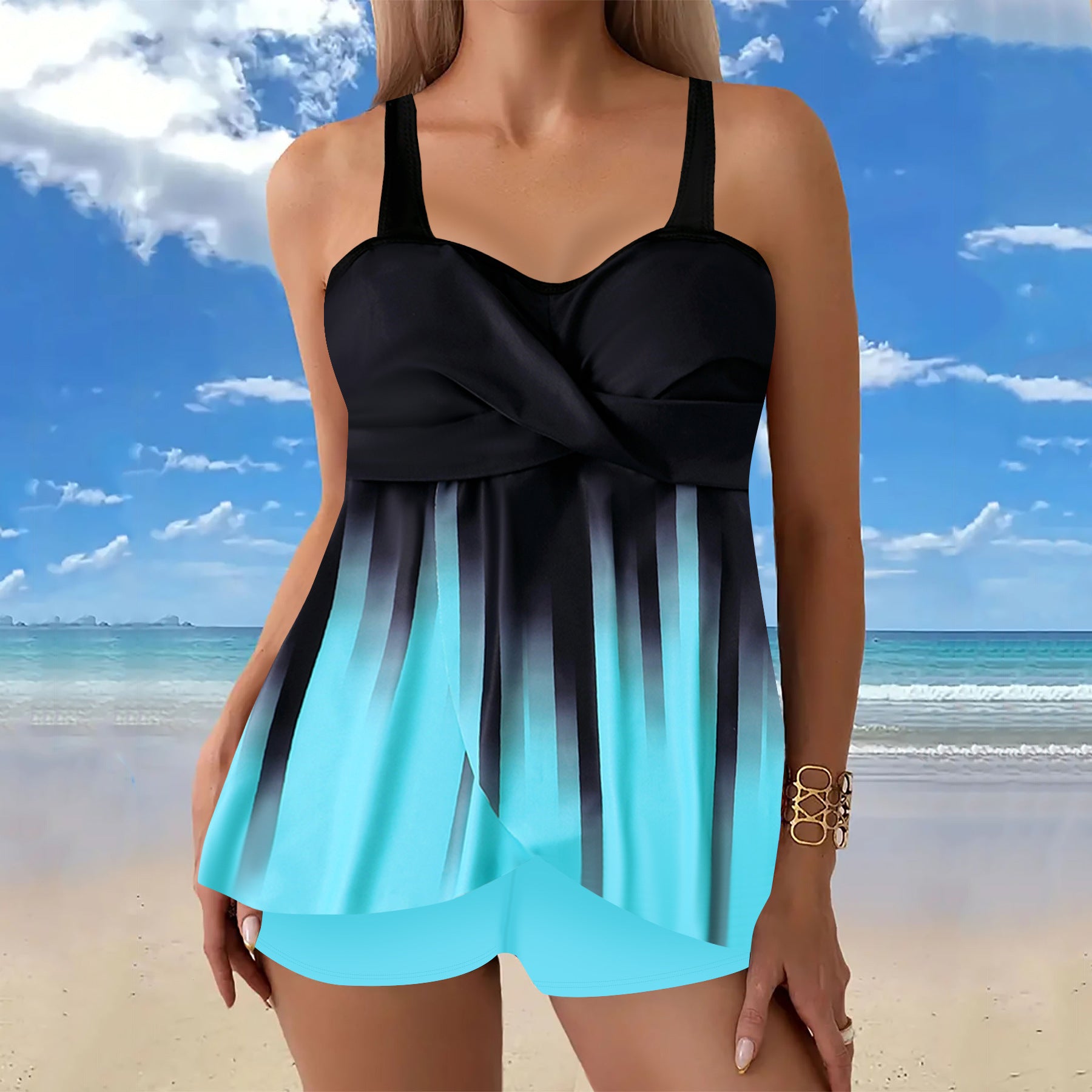 Style européen et américain Gradient Imprimer Plus Taille Boxer deux pièces maillot de bain