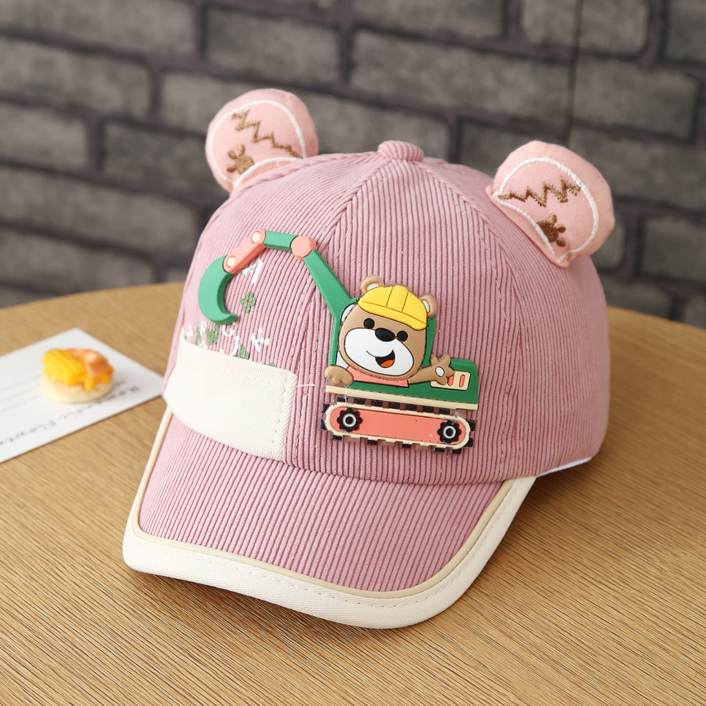 Garçons et filles de dessin animé Bulldozer ours en peluche Oreille Cap de baseball avec fixation Velcro