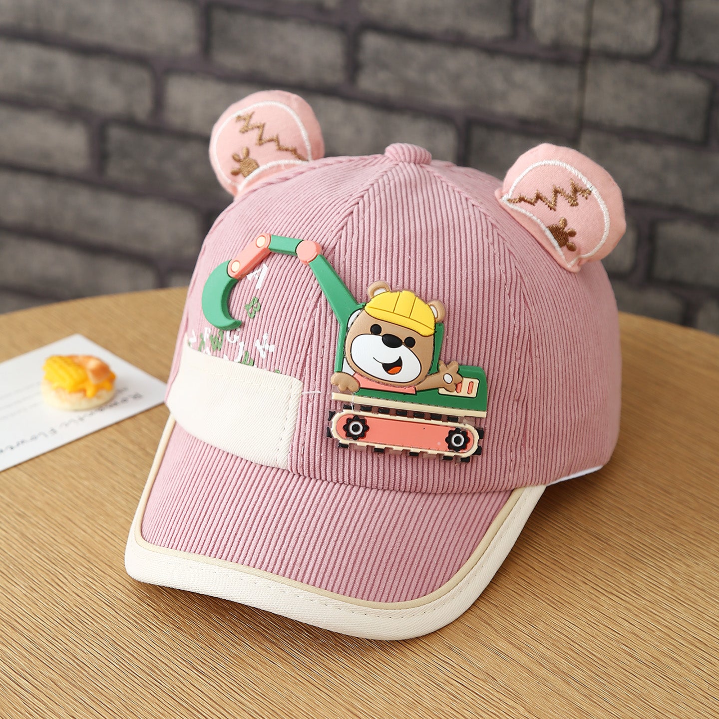 Garçons et filles de dessin animé Bulldozer ours en peluche Oreille Cap de baseball avec fixation Velcro