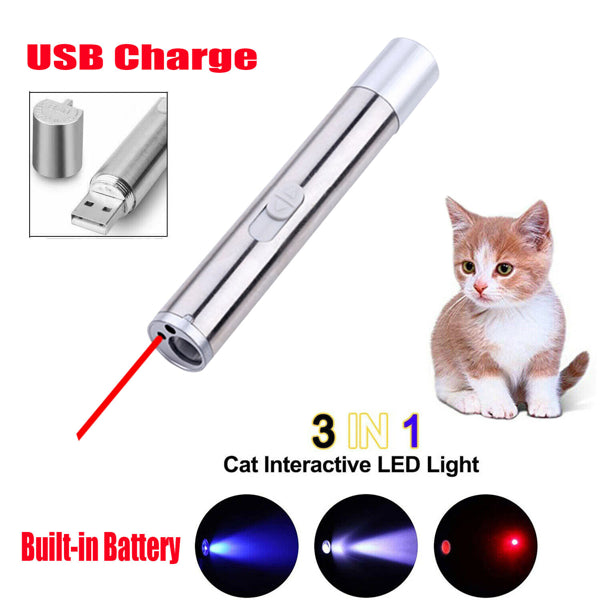 3 In1 1mw USB rechargeable jouet stylo lampe de poche rouge laser faisceau UV lumière 3-modes