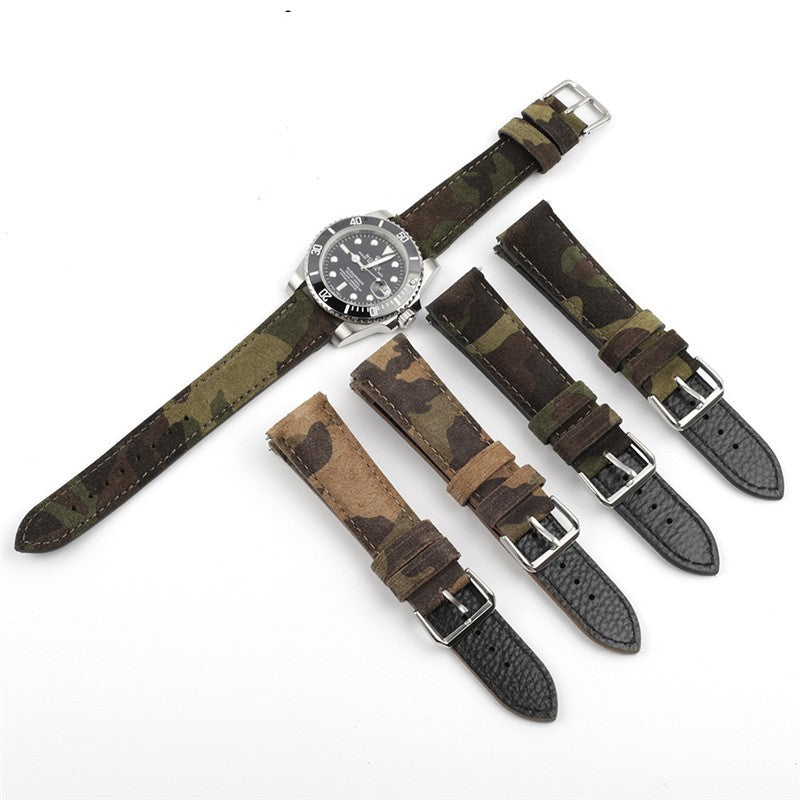 Bracelet de montre en cuir véritable Camouflage créatif et polyvalent