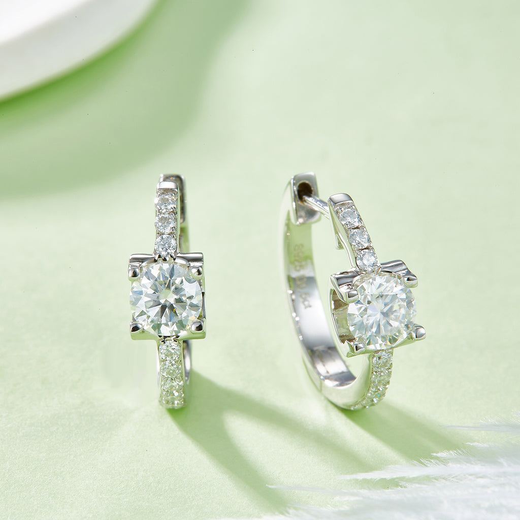 S925 Argent Sterling 1.24CT Boucles d'oreilles Moissanite Hoop 16,5 mm plaqué platine Hougie Hoops W