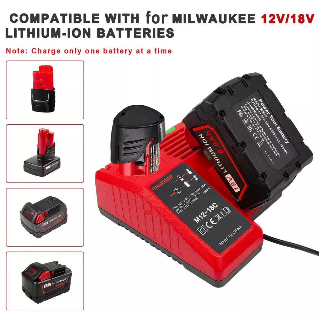 Chargeur de batterie Li-ion de remplacement Chargeur multitension pour Milwaukee M18 14,4V-18V 48-11