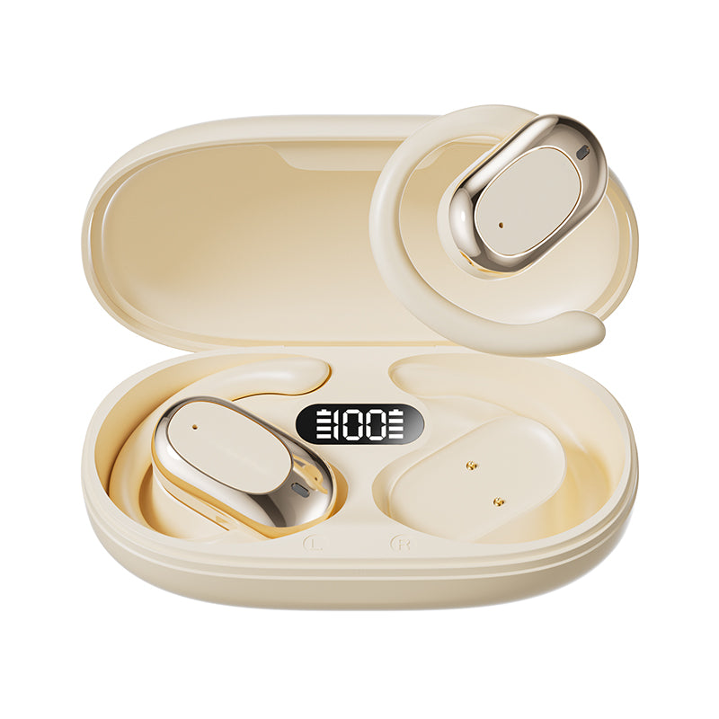 Paire d'écouteurs Bluetooth Ear-hung-Beige-PC+ABS-1
