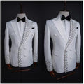 Jacquard Peak Lapel Trim Strass Breasted Double Tuxedo Ensemble de costumes à deux pièces
