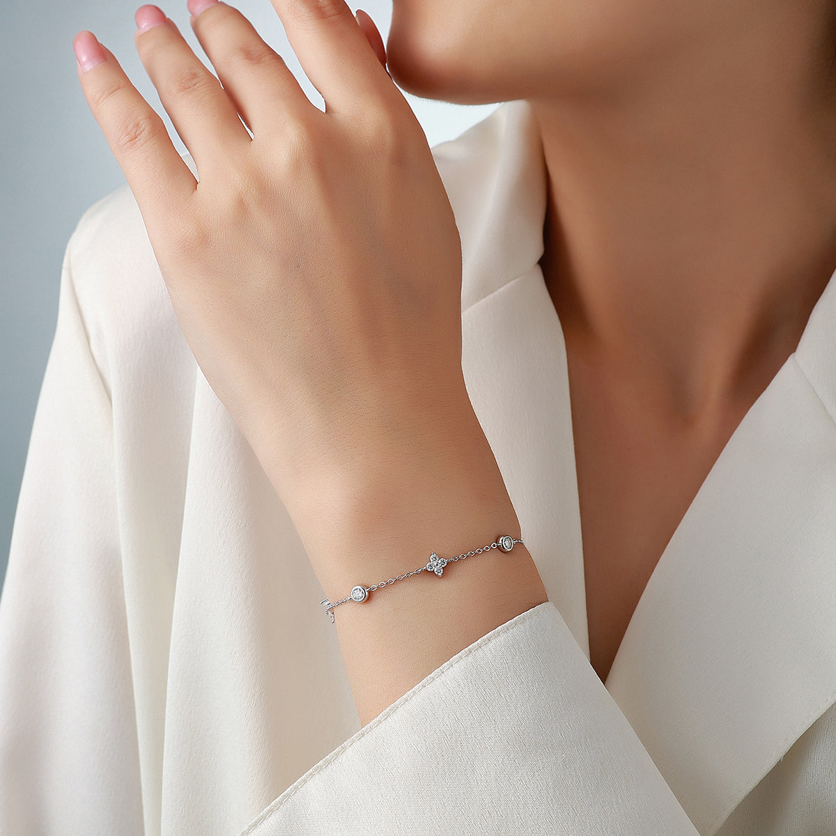 S925 Bracelet Sterling Silver Moissanite Station