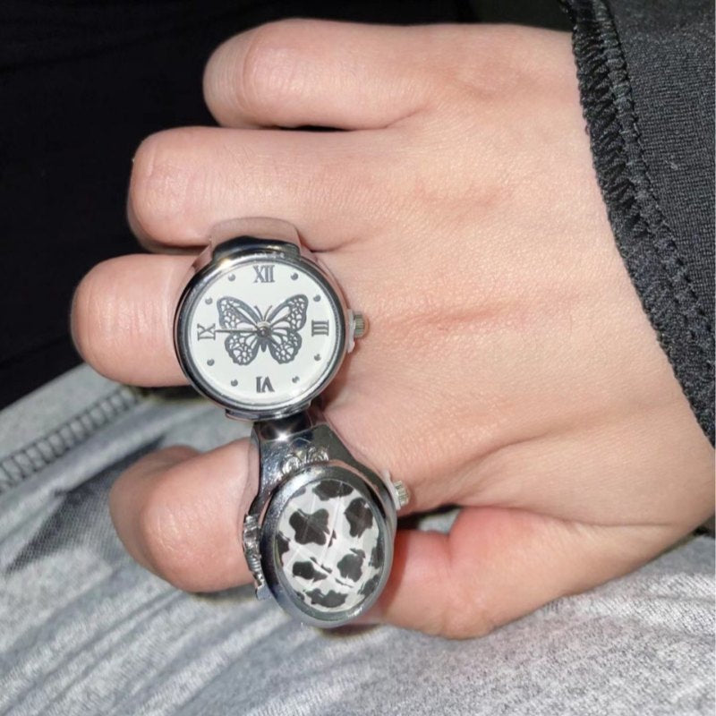 Montre à anneaux vintage en gemme de l'œil de chat étiré au lait