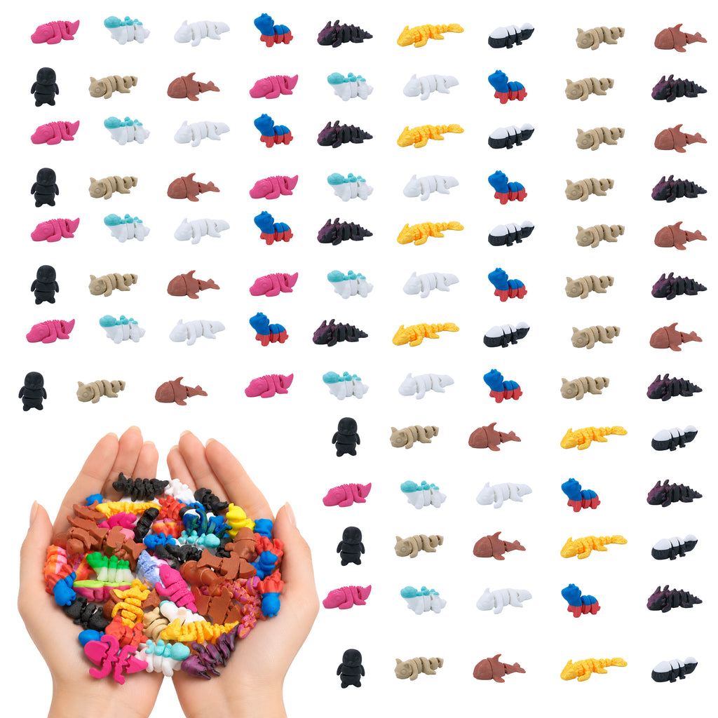 100PCS Assortiment de mini animaux imprimés 3D