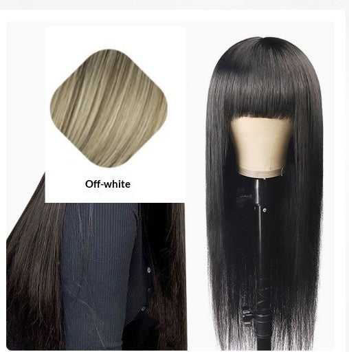 Perruque synthétique longue droite pour femme avec des bangs - Machine à fibre thermorésistante fabriquée en pile à cheveux