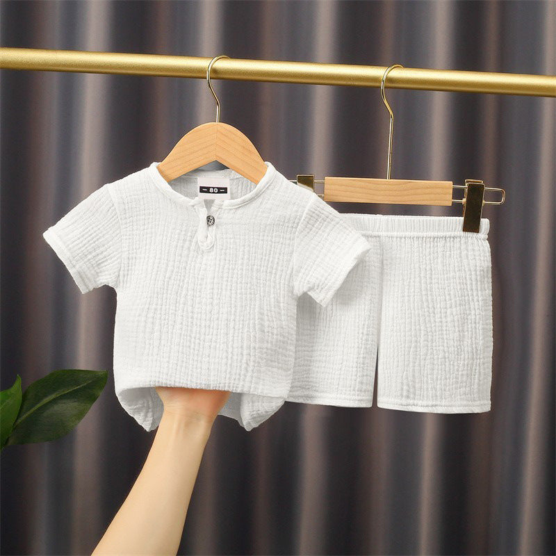 Short-sleeved cotton-linen T-shirt and shorts