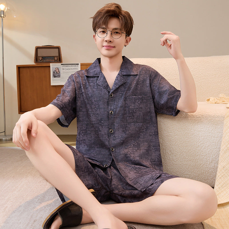 Hommes Summer Cardigan Ice-silk Manches courtes Top et shorts