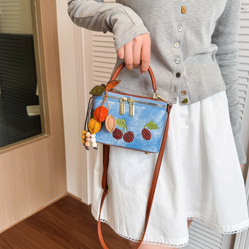 Cerise d'été brodé petit sac carré pour les femmes