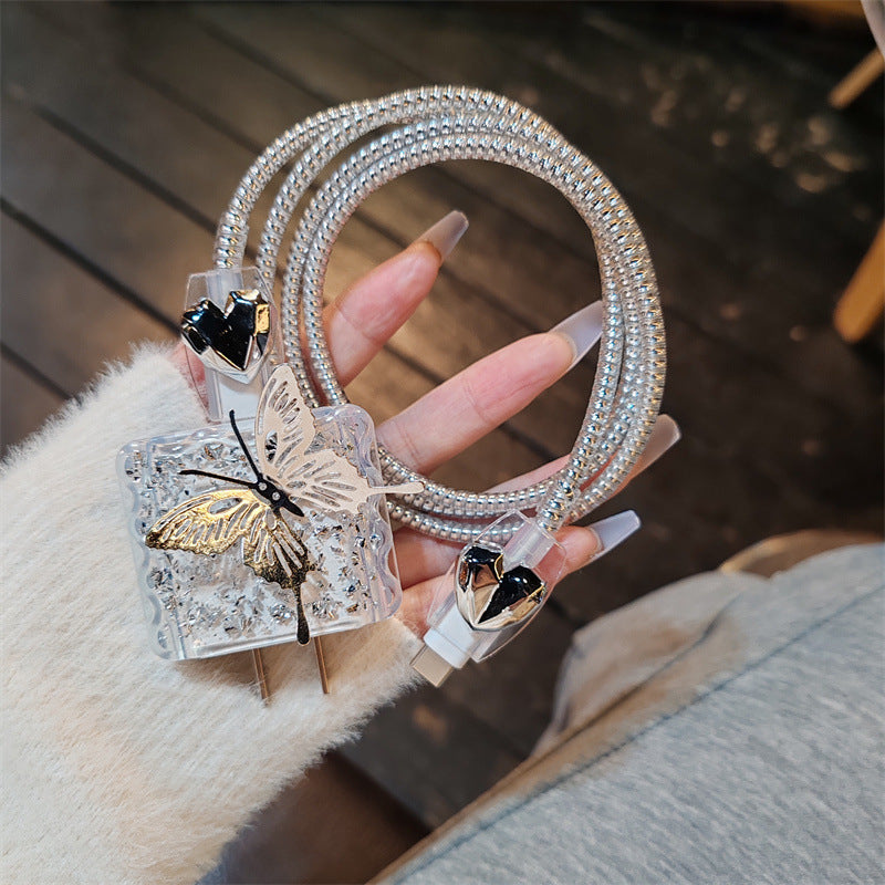 Three-dimensional butterfly USB cable protector sleeve