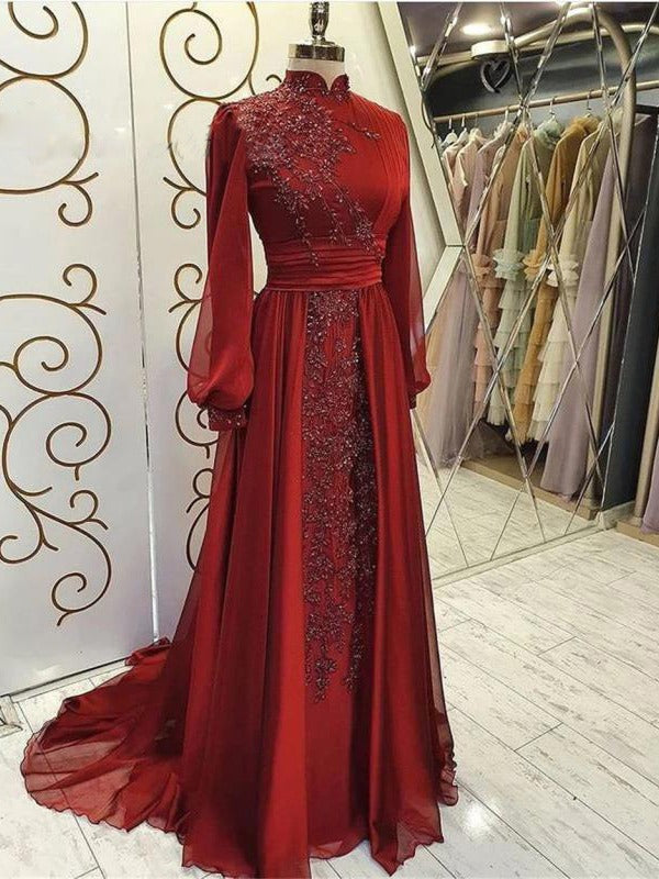 Luxury Long Sleeve Stand Collar Dress