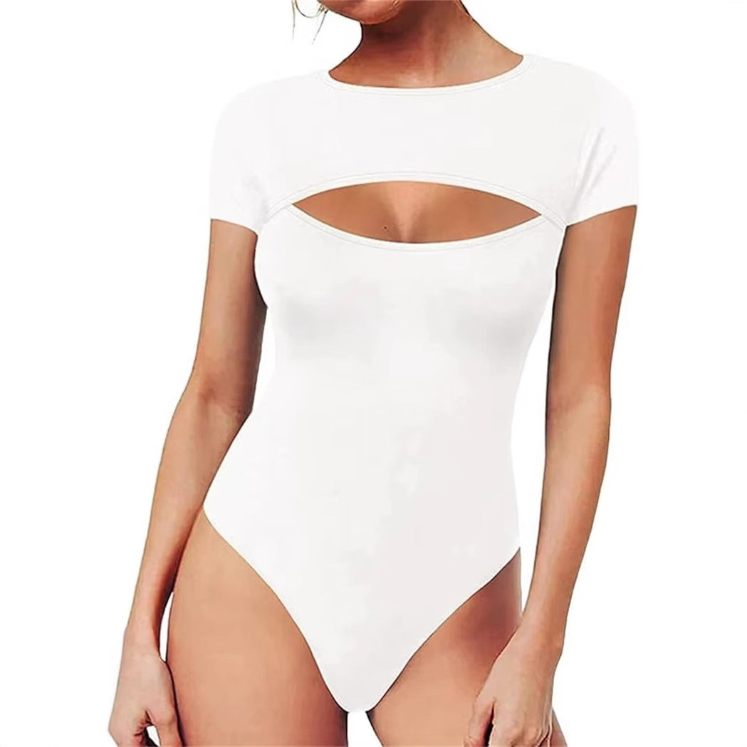 Sexy Crew-Neck Cutout avant Slim-Fit combinaison de saut à manches longues pour les femmes