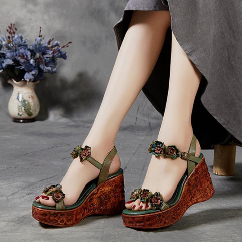 Sandales retro-style plus-taille à semelle épaisse pour les femmes