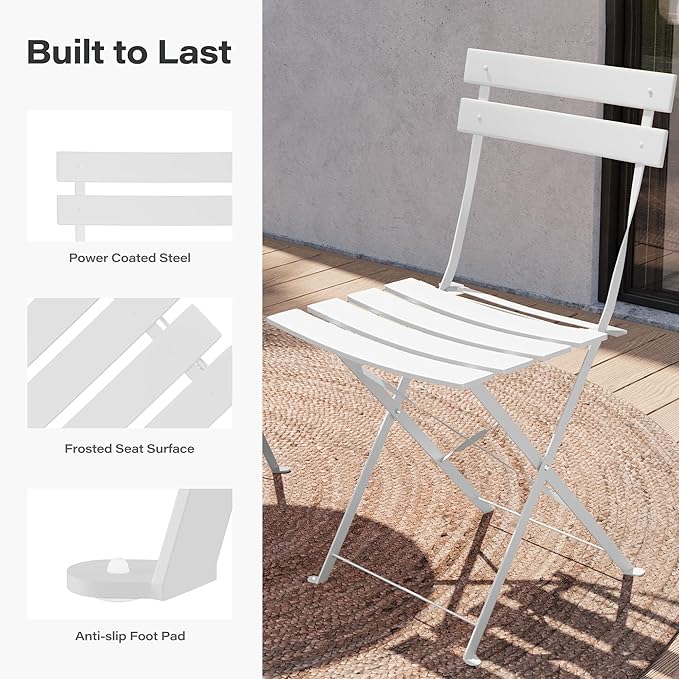 Intérieur Extérieur 3-Piece pliable Bistro Set pliant de meubles de patio extérieur 2 chaises A