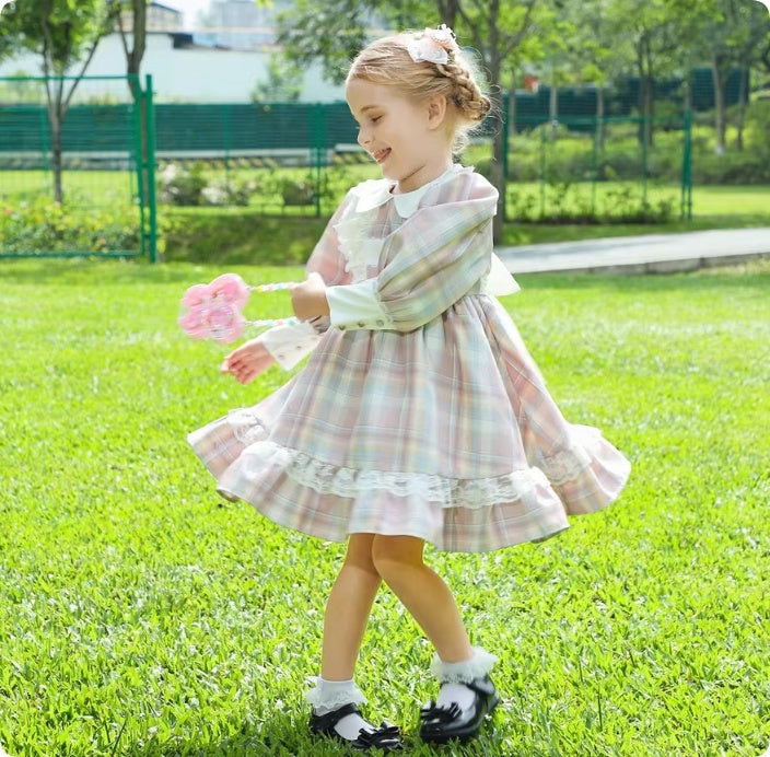 Robe de fille d'enfant plissée à carreaux