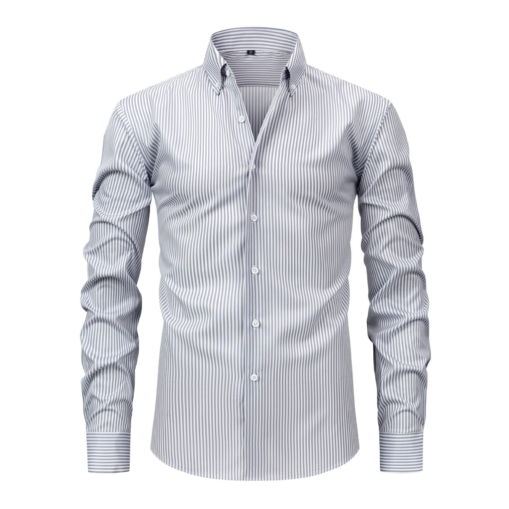 Jiachuan European and American Elastic Non-Iron Men's Shirt Long Sleeve Digital Print Stri