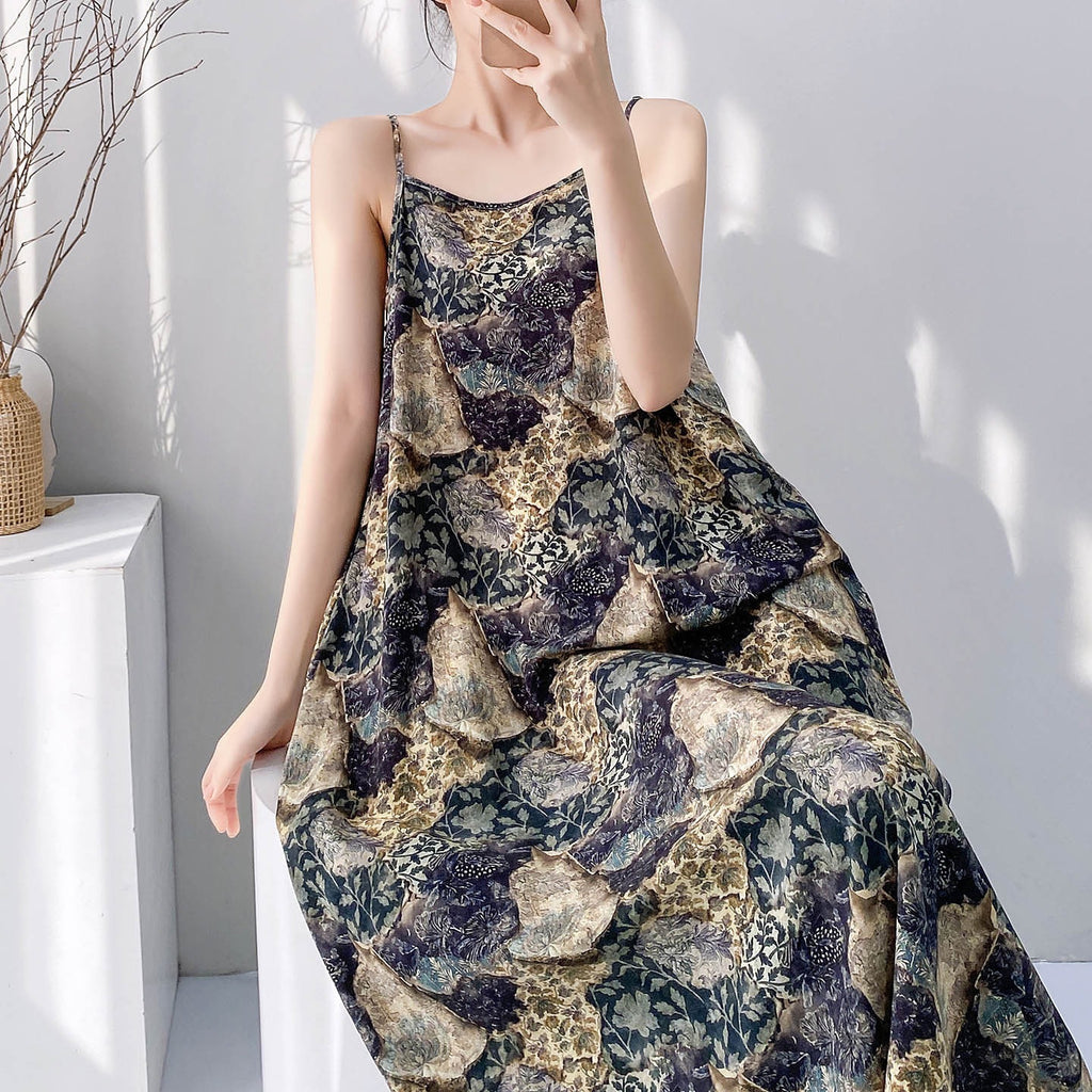 Femmes Pyjama coton-argent Haute-fin automne et robe longue printemps Vêtements de salon