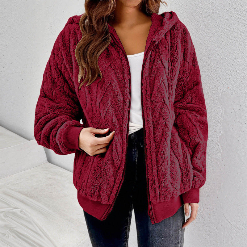 Manteau de cardigan à capuche à capuche Jacquard-Fleece pour femmes