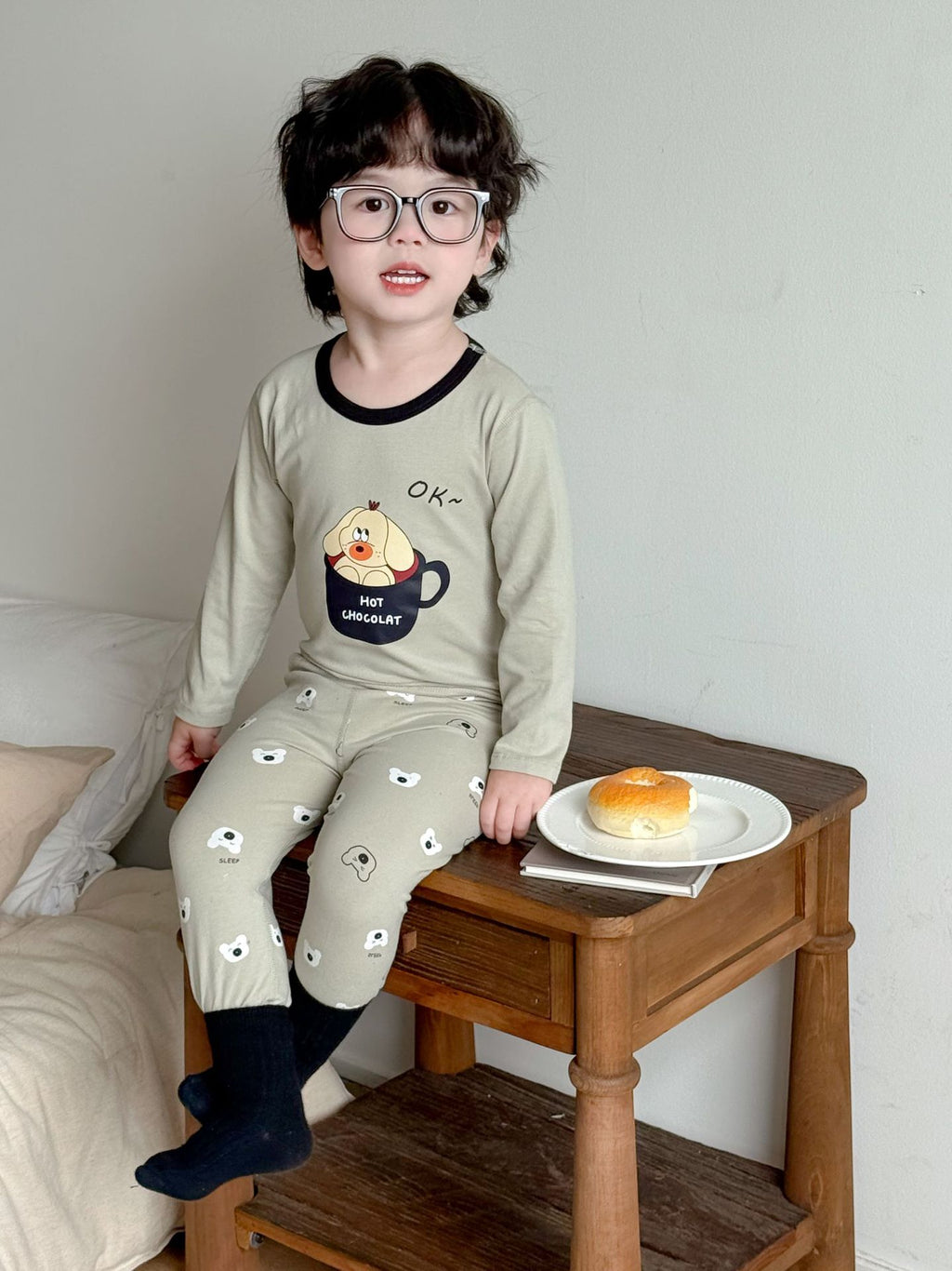 Ensemble de sous-vêtements thermiques en coton pur sans os pour garçons et filles