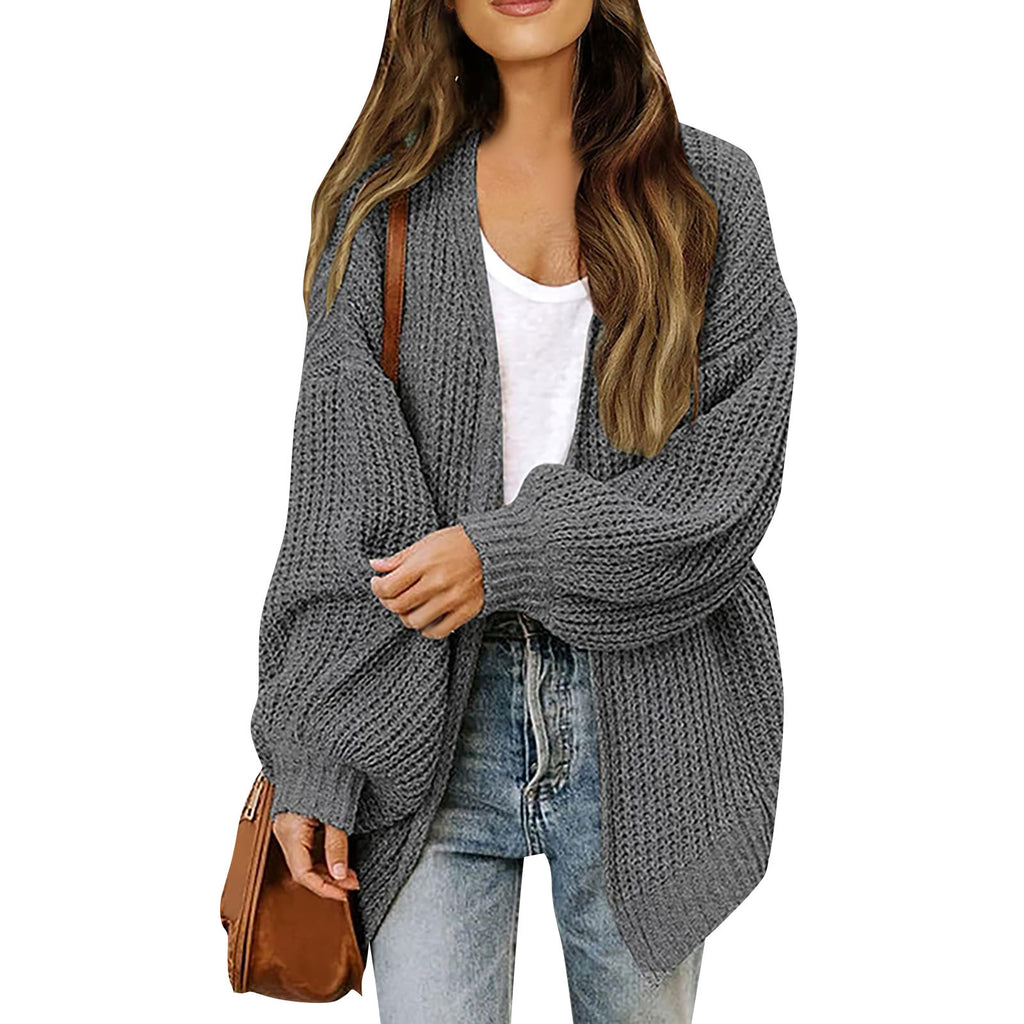 Lanterne à manches féminines Chunky-knit Cardigan Sweater Coat