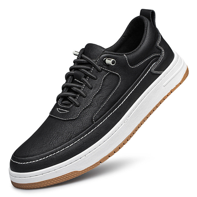 Cowhide homme Conseil Chaussures Bas épais Retro tendance plat couture faite à la main