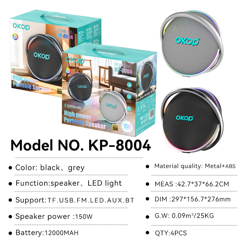 KP-8004 Haut-parleur Bluetooth120W Subwoofer haute puissance RGB Éclairage ambiant Modèle extérieur avec