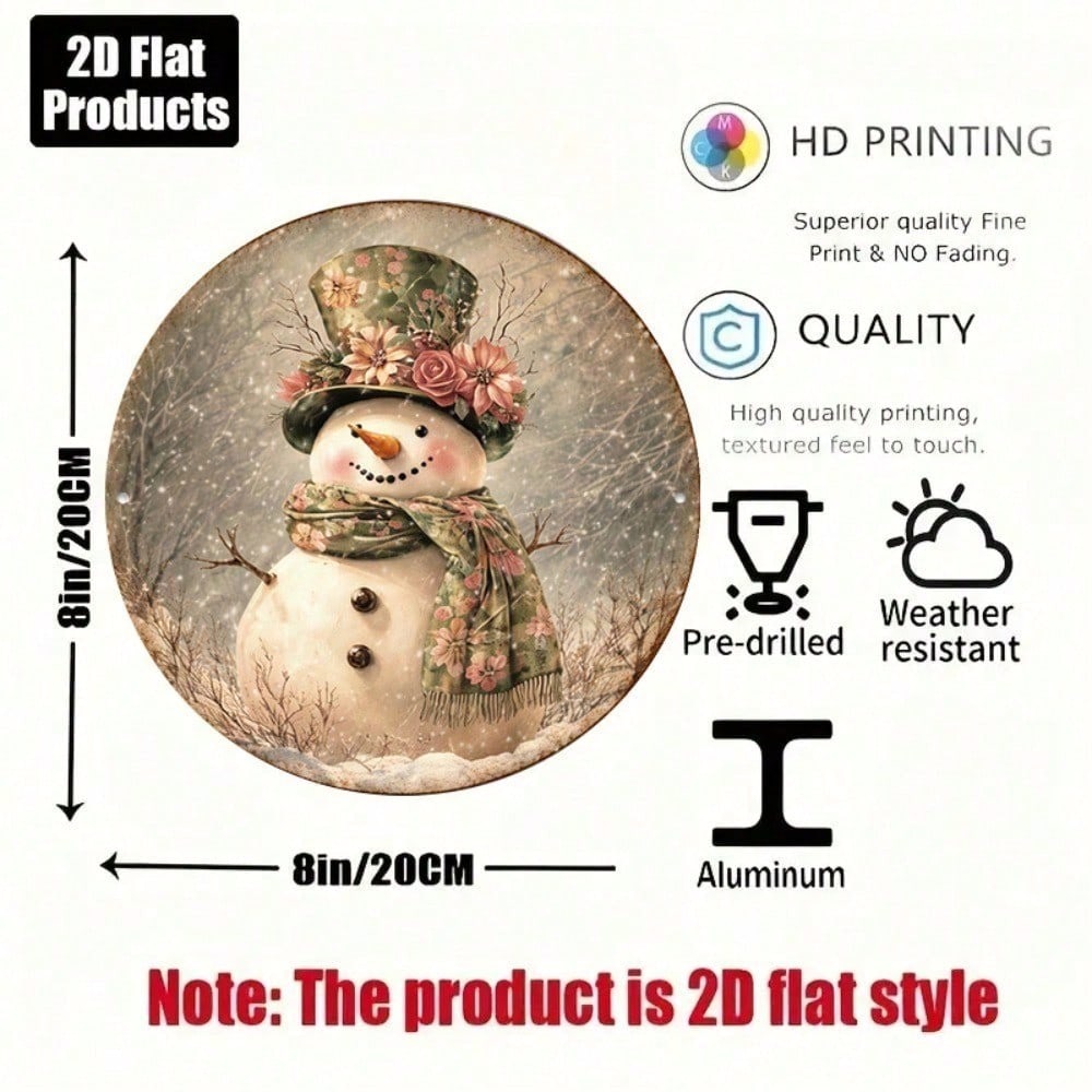 Vieux Snowman rond panneau 8x8in mignon hiver vacances décoration mur