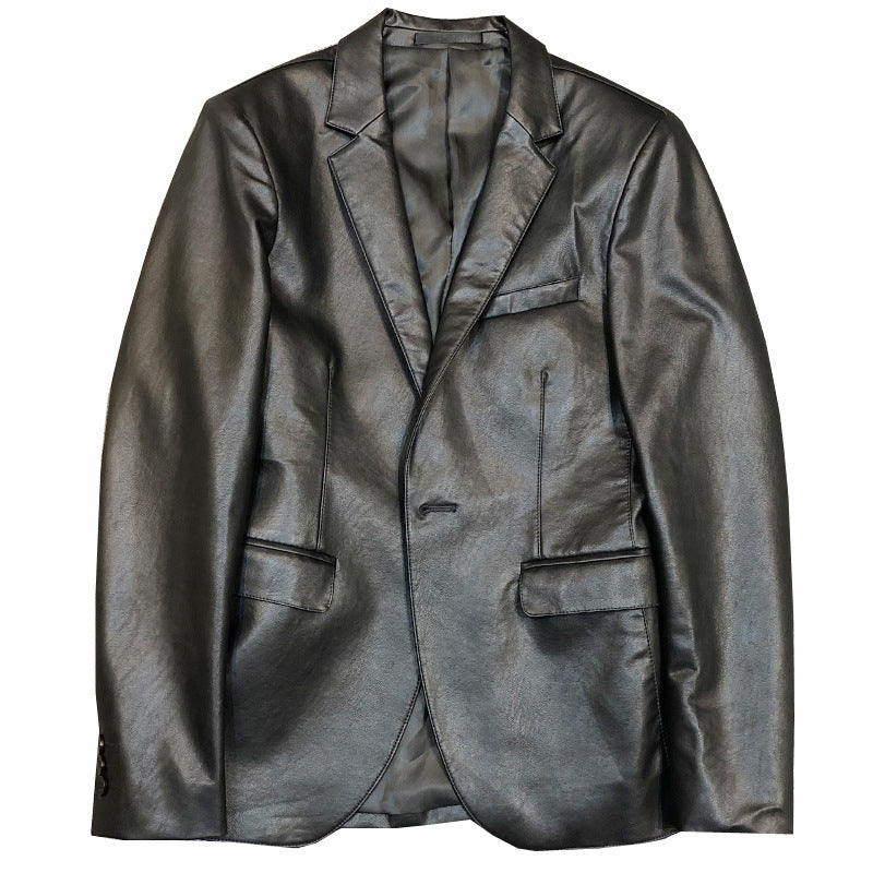 Polo Collar Solid Color Veste en cuir Coréen Slim PU Veste en cuir Hommes