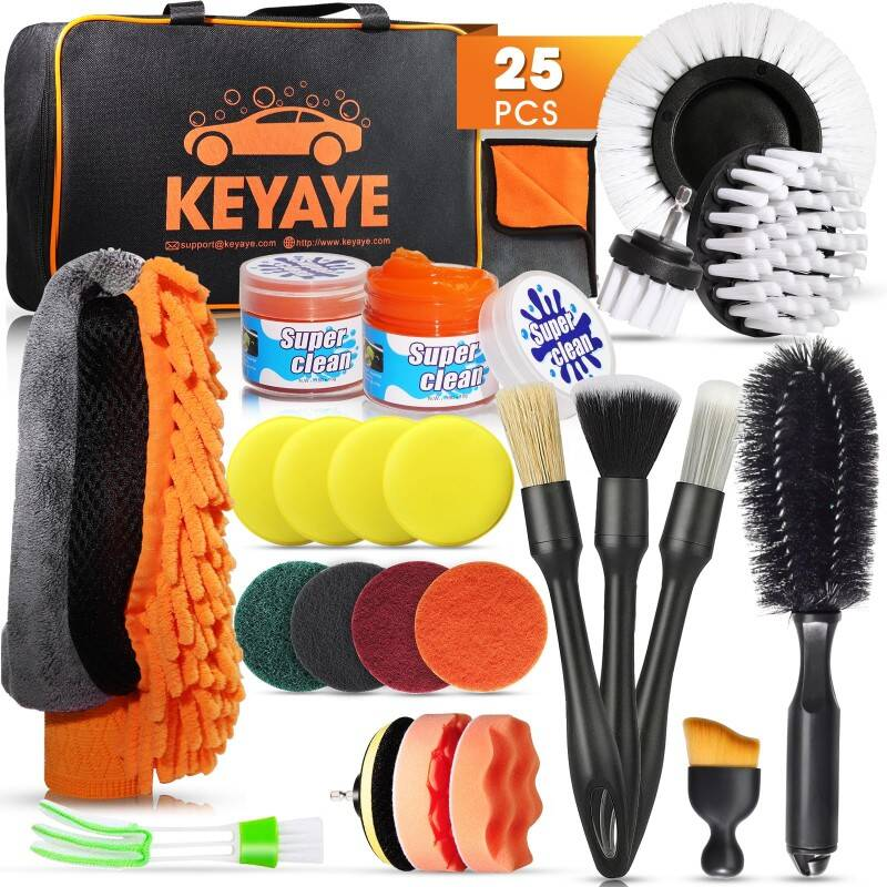 Kit de nettoyage de voiture 25 Pcs Ultimate Kit de lavage de voiture avec brosse de forage
