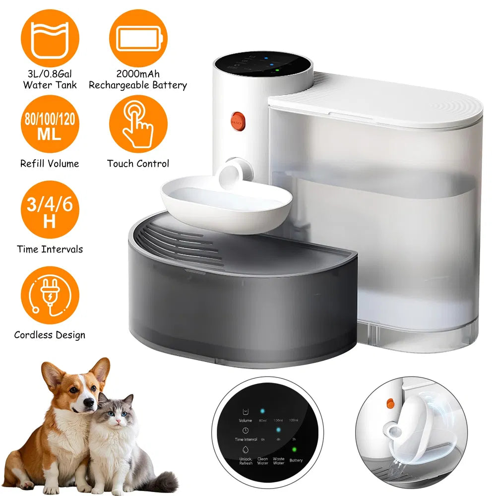 Fontaine d'eau pour animaux intelligents Distributeur automatique d'eau pour chats 3L&101OZ Chien rechargeable sans fil