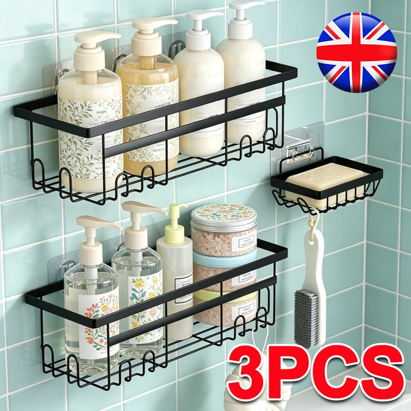 3x Salle de bain auto-adhésive Douche Caddy Étagère Rangement Acier inoxydable noir