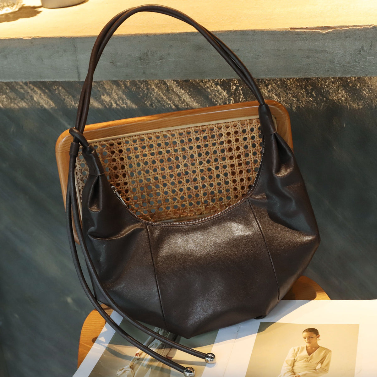 Top grain cowhide croissant bag