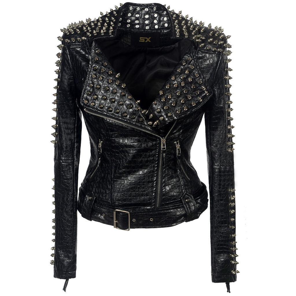 European And American Plus Size Rivet Short Stitching En Cuir de Moto
