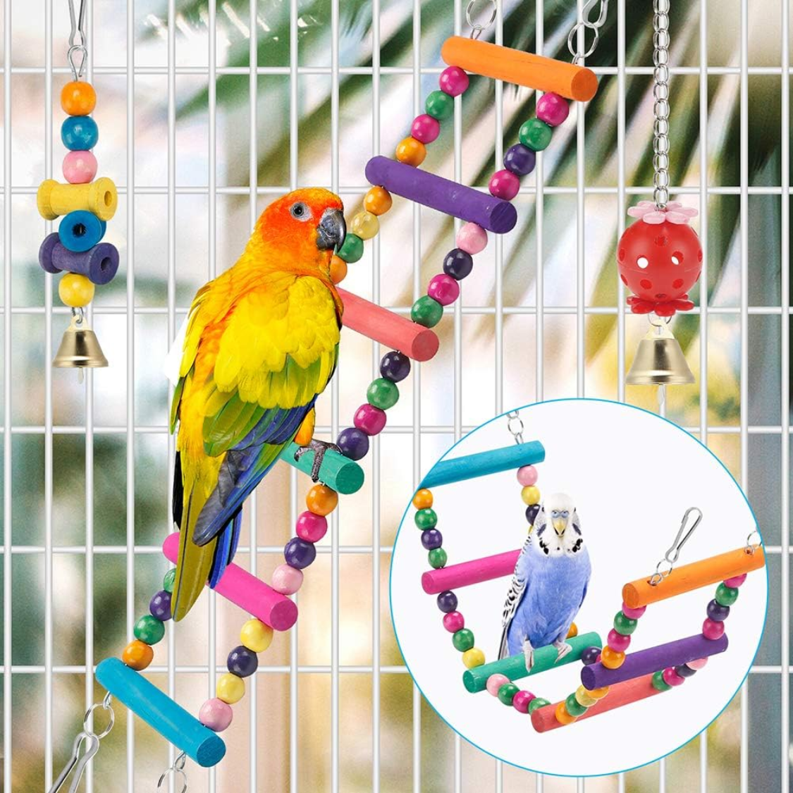 Jouet perruche : balançoire, hamac et échelle colorés pour cage
