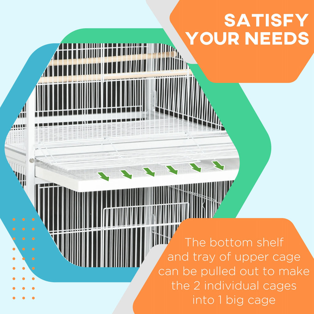 Fermoir de cage d'oiseau en métal brut avec perches de support roulant Conteneurs alimentaires Portes Roues 67"