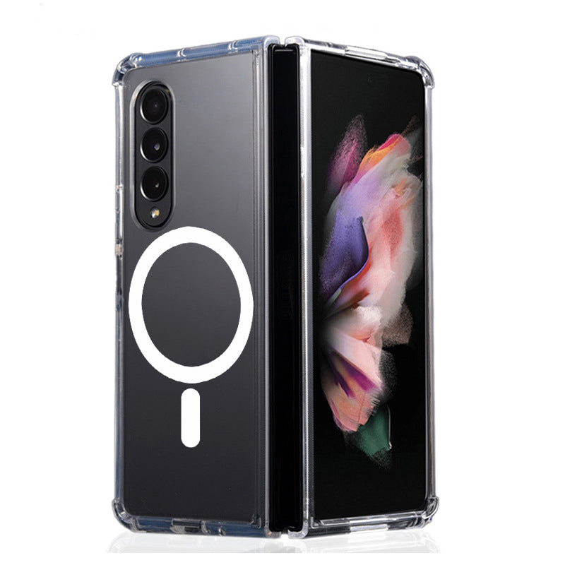 Zflip5 Four-corner résistant à la chute boîtier de téléphone magnétique transparent