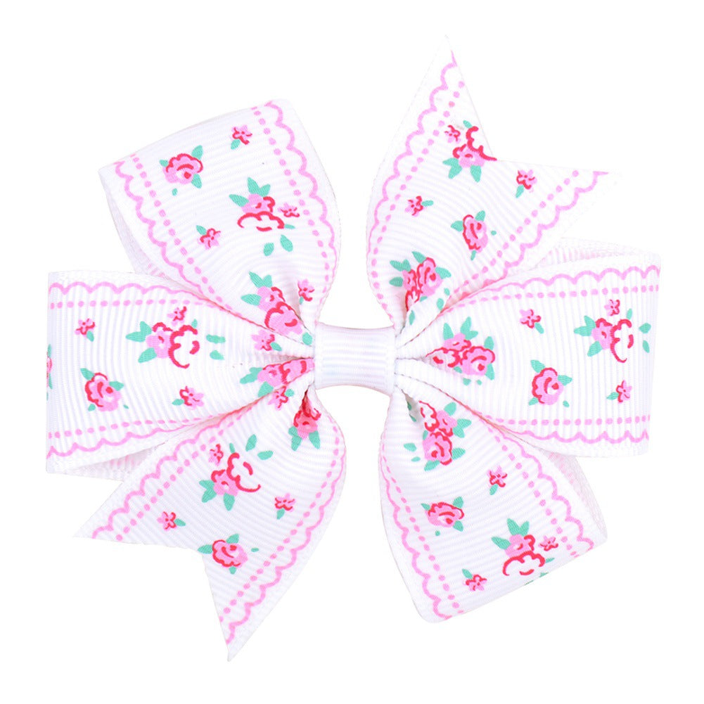 Imprimé Daisy Sunflower Dotted Rib with Fishtail Bow Baby Hair Clip